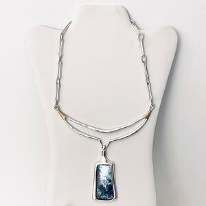 NWT Robert Lee Morris Soho 2-Tone Silver Gold Sculptural Stone Pendant Necklace